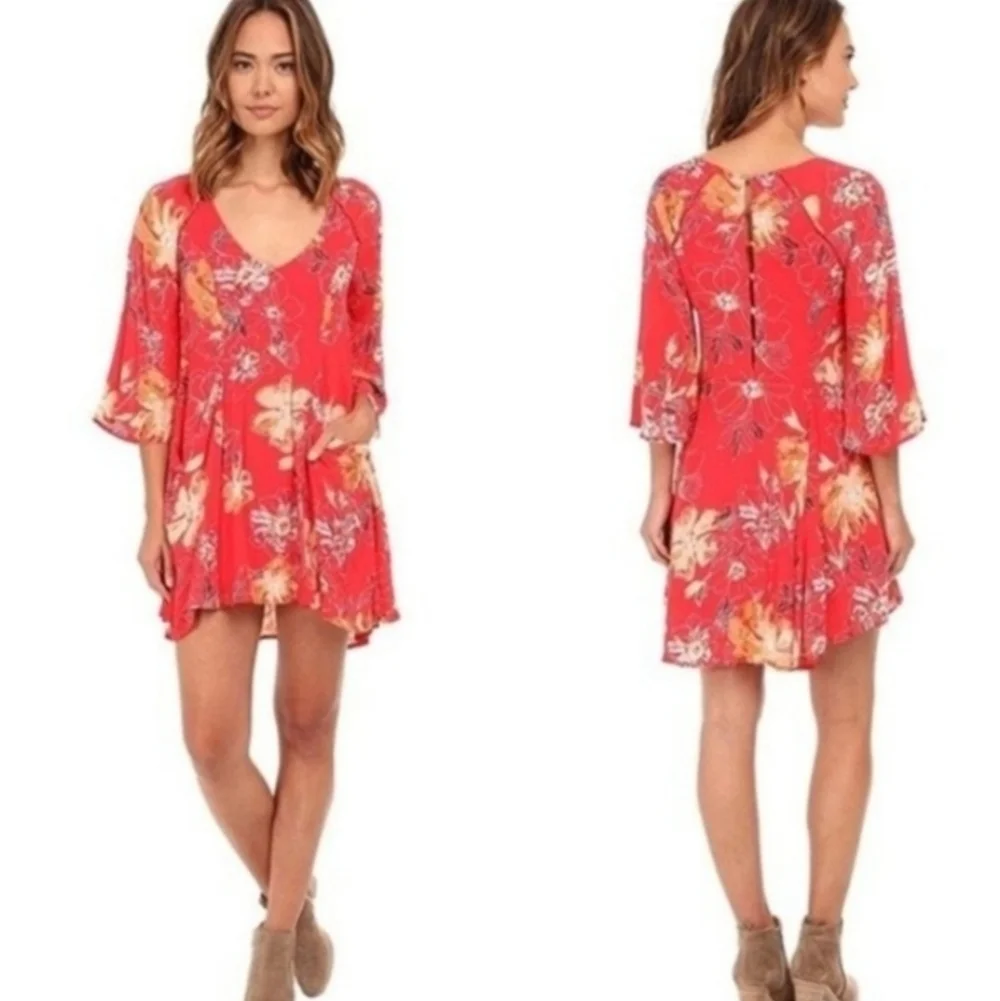 Free People Eyes On You Floral Poppy Mini Dress